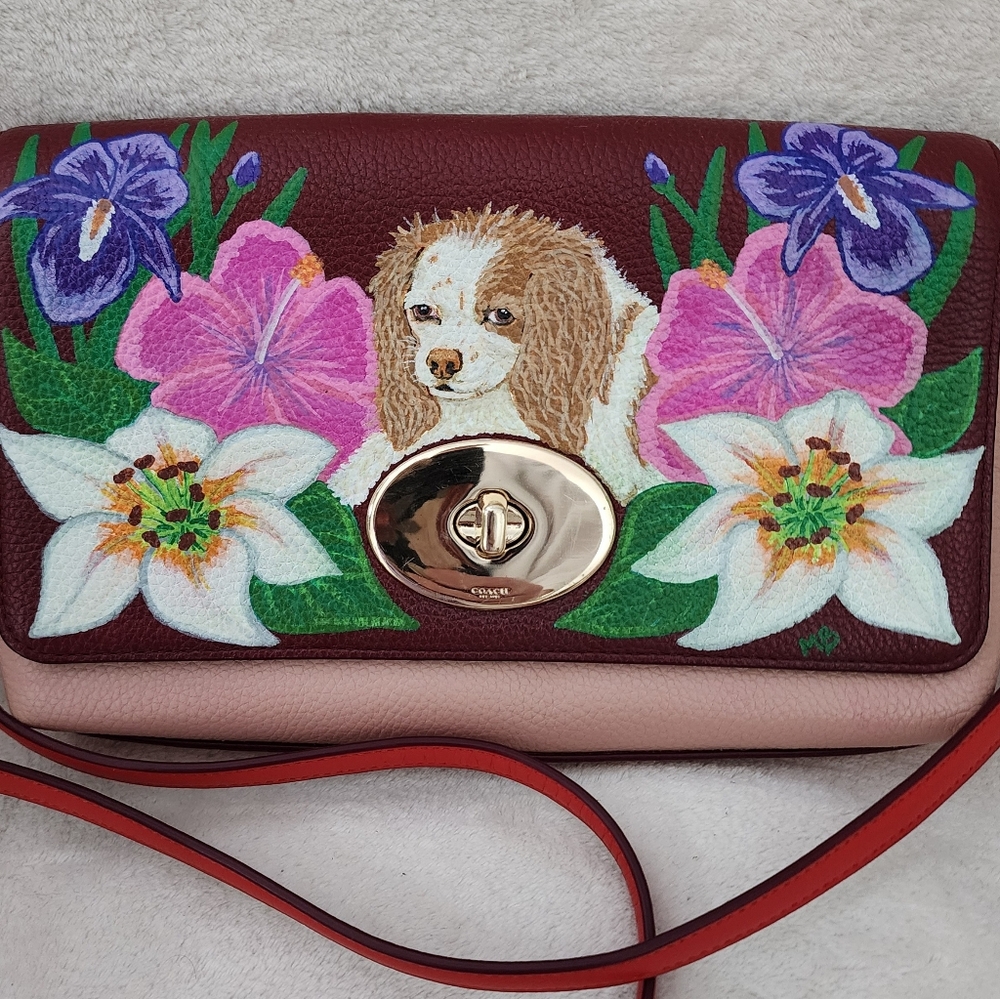 SOLD-Floral Dog Design Women's Bag
